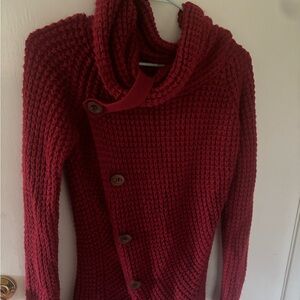 Women's Cozy Asymmetrical Button Knit Sweater - Deep Red